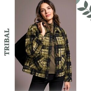 Tribal Plaid Bouclé Jacket Ivy Green Small NWT